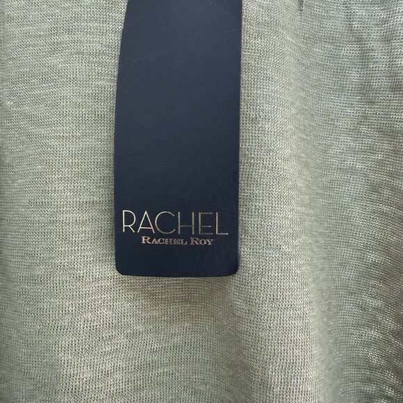 Rachel Roy Linen Khaki Lagenlook Boho Blouse Womens Size XL Ruffle Sleeve NWT - Picture 2 of 5